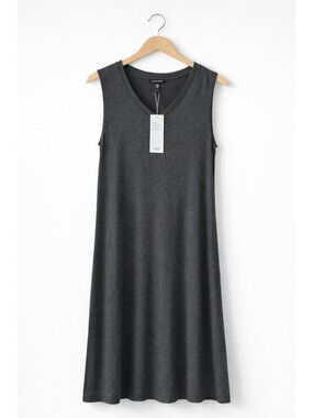 Eileen Fisher Tank Top Dress Size XXS Charcoal Gray Minimalist Lagenlook NEW